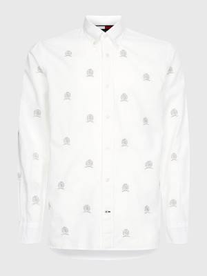 White Tommy Hilfiger Icons Crest Embroidery Regular Fit Men's Shirts | TH610CEK