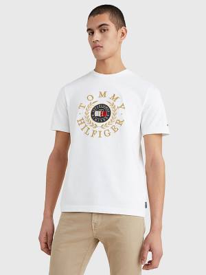 White Tommy Hilfiger Icons Embroidery Men's T Shirts | TH261JHD