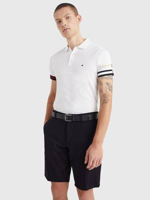 White Tommy Hilfiger Icons Flag Slim Fit Men's Polo Shirts | TH876DNA