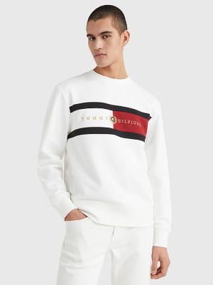 White Tommy Hilfiger Icons Logo Crew Neck Men's Sweatshirts | TH932LND