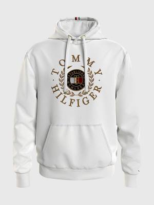 White Tommy Hilfiger Icons Logo Embroidery Men's Hoodie | TH620OZP