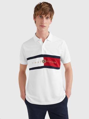 White Tommy Hilfiger Icons Logo Regular Fit Men's Polo Shirts | TH238EMU