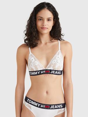 White Tommy Hilfiger Lace Unlined Triangle Bra Women's Underwear | TH538RFB