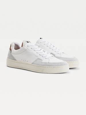 White Tommy Hilfiger Leather And Suede Cupsole Men's Sneakers | TH132MOT