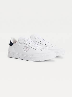 White Tommy Hilfiger Leather Speckled Cupsole Men's Sneakers | TH406QZA