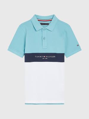 White Tommy Hilfiger Logo Colour-Blocked Polo Boys' T Shirts | TH682SOR