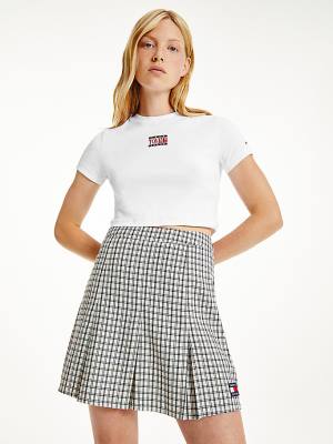 White Tommy Hilfiger Logo Cropped Fit Women's T Shirts | TH631DTH