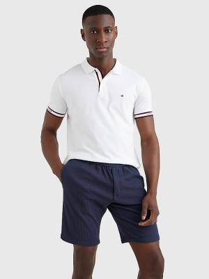 White Tommy Hilfiger Logo Cuff Regular Fit Men's Polo Shirts | TH710LBX