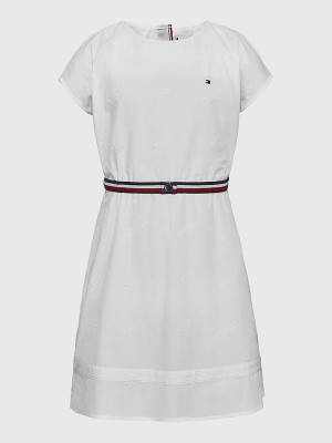 White Tommy Hilfiger Logo Embroidery Fit & Flare Girls' Dress | TH240XKE