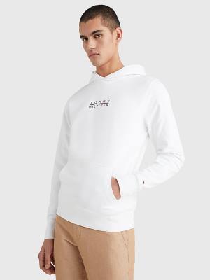 White Tommy Hilfiger Logo Embroidery Men's Hoodie | TH594QZB