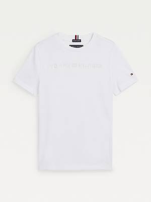 White Tommy Hilfiger Logo Embroidery Organic Cotton Boys' T Shirts | TH910TLE