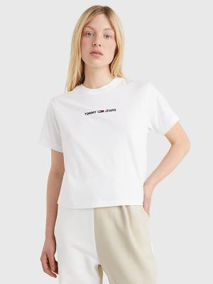 White Tommy Hilfiger Logo Embroidery Organic Cotton Women's T Shirts | TH934VZS