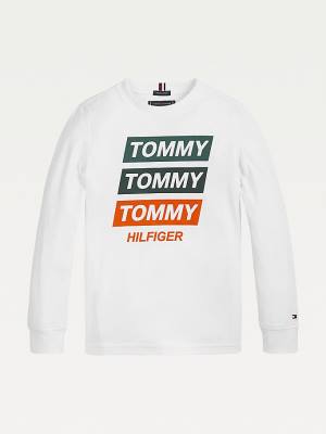 White Tommy Hilfiger Logo Long Sleeve Organic Cotton Boys' T Shirts | TH673AWC