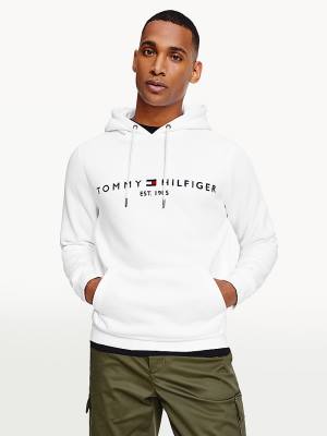 White Tommy Hilfiger Logo Men's Hoodie | TH615JEG