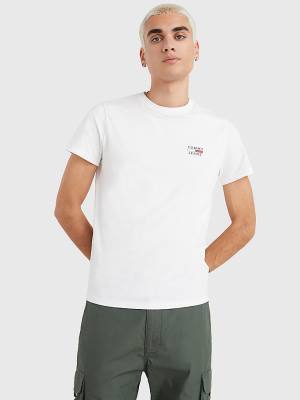 White Tommy Hilfiger Logo Organic Cotton Slim Fit Men's T Shirts | TH647GZA