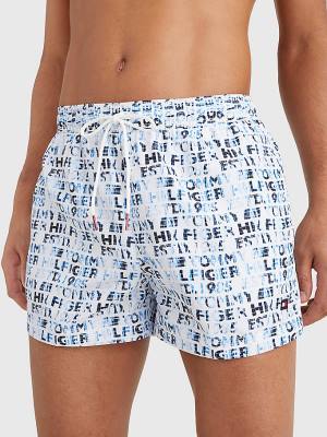 White Tommy Hilfiger Logo Print Short Length Shorts Men's Swimwear | TH653SKO