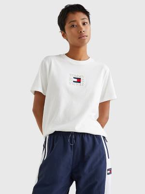 White Tommy Hilfiger Logo Relaxed Fit Women's T Shirts | TH123TAB