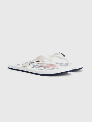 White Tommy Hilfiger Logo Strap Flip Flops Women's Sandals | TH370EVD