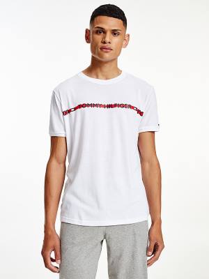 White Tommy Hilfiger Logo Stripe Men's Pyjamas | TH516JWQ