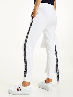 White Tommy Hilfiger Logo Tape Joggers Women's Pants | TH049PIR