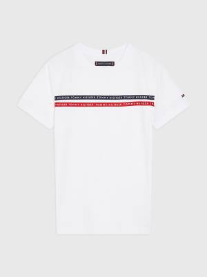 White Tommy Hilfiger Logo Tape Organic Cotton Boys' T Shirts | TH109IYS