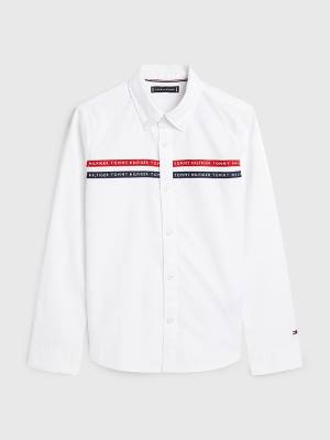 White Tommy Hilfiger Logo Tape Oxford Boys' Shirts | TH479TCF