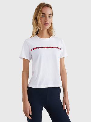 White Tommy Hilfiger Logo Tape Women's T Shirts | TH246KWO