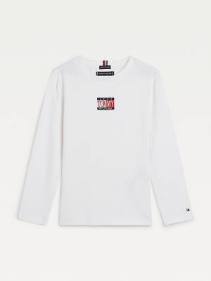 White Tommy Hilfiger Long Sleeve Organic Cotton Logo Boys' T Shirts | TH175ZAN