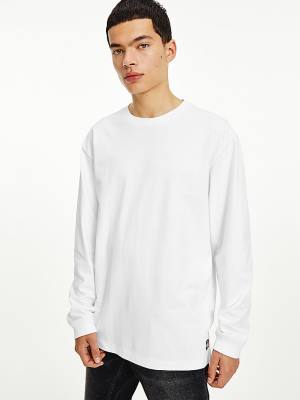 White Tommy Hilfiger Long Sleeve Relaxed Fit Men's T Shirts | TH354VMO