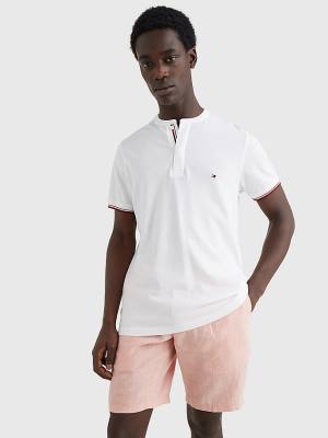 White Tommy Hilfiger Mandarin Collar Slim Fit Men's Polo Shirts | TH612GIO