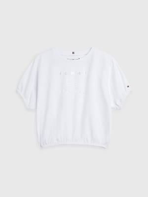 White Tommy Hilfiger Metallic Logo Elasticated Waist Girls' T Shirts | TH209TDA