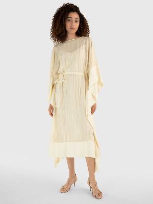 White Tommy Hilfiger Metallic Stripe Kaftan Women's Dress | TH687HTX