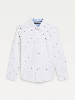 White Tommy Hilfiger Micro Print Oxford Boys' Shirts | TH627PCW