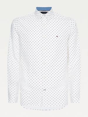 White Tommy Hilfiger Micro Print Poplin Slim Fit Men's Shirts | TH463CAD