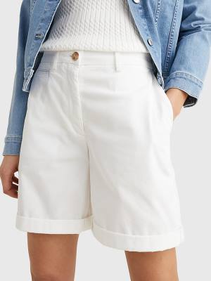 White Tommy Hilfiger Mid Rise Chino Women's Shorts | TH847RKE