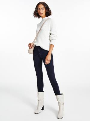 White Tommy Hilfiger Mock Turtleneck Organic Cotton Knit Jumper Women's Sweaters | TH536XGK