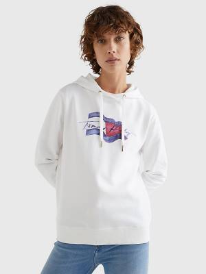 White Tommy Hilfiger Motion Flag Logo Women's Hoodie | TH763DGU