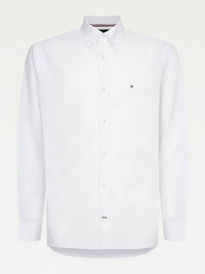 White Tommy Hilfiger Natural Soft Poplin Regular Fit Men's Shirts | TH598PIN