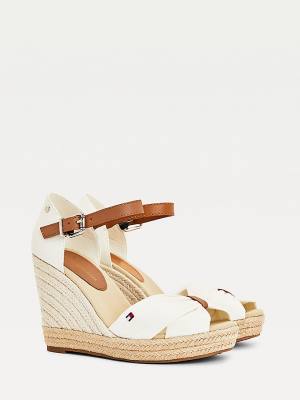 White Tommy Hilfiger Open Toe High Wedge Espadrille Women's Sandals | TH480DAT