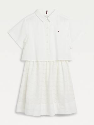 White Tommy Hilfiger Organic Cotton Broderie Anglaise Girls' Dress | TH581ILW