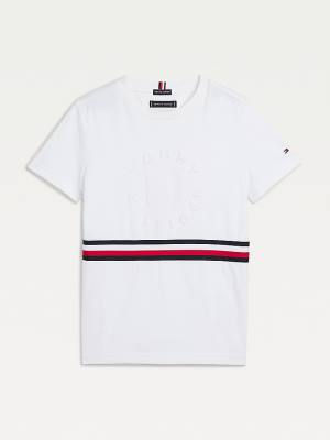 White Tommy Hilfiger Organic Cotton Embossed Logo Boys' T Shirts | TH124ZYC