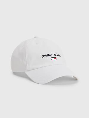 White Tommy Hilfiger Organic Cotton Logo Embroidery Cap Women's Hats | TH157QEK