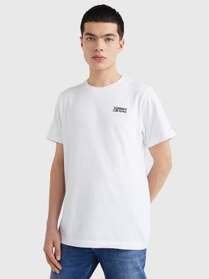 White Tommy Hilfiger Organic Cotton Logo Men's T Shirts | TH312HQE