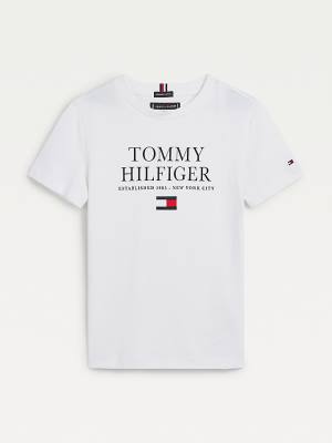 White Tommy Hilfiger Organic Cotton Logo Boys' T Shirts | TH368HDJ