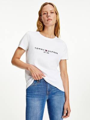 White Tommy Hilfiger Organic Cotton Logo Women's T Shirts | TH726HVW