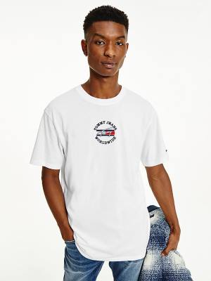 White Tommy Hilfiger Organic Cotton Logo Men's T Shirts | TH760ICF