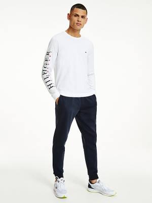 White Tommy Hilfiger Organic Cotton Long Sleeve Men's T Shirts | TH376REO