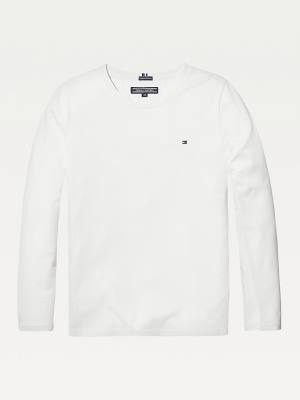 White Tommy Hilfiger Organic Cotton Long Sleeve Top Girls' T Shirts | TH701VEP