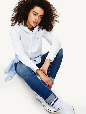 White Tommy Hilfiger Organic Cotton Regular Fit Women's Hoodie | TH547DFM