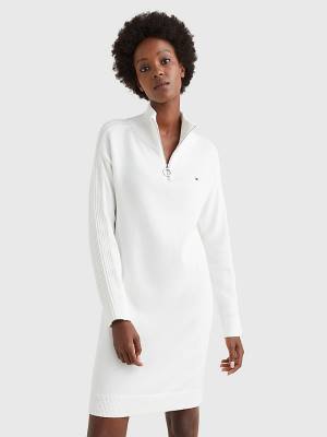 White Tommy Hilfiger Organic Cotton Relaxed Fit Half-Zip Women's Dress | TH061ZQM